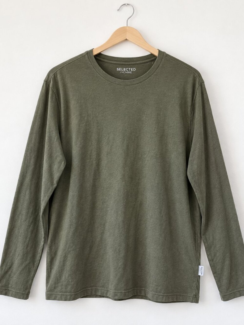 Selected Homme Relaxed Brook Long Sleeve Crewneck Tee Men's XXL Olive Green